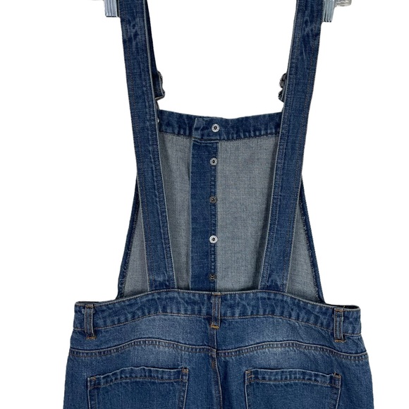 Forever 21 Contemporary Button Snap Ankle Cropped Overall Denim Jean Size Large - Picture 10 of 11
